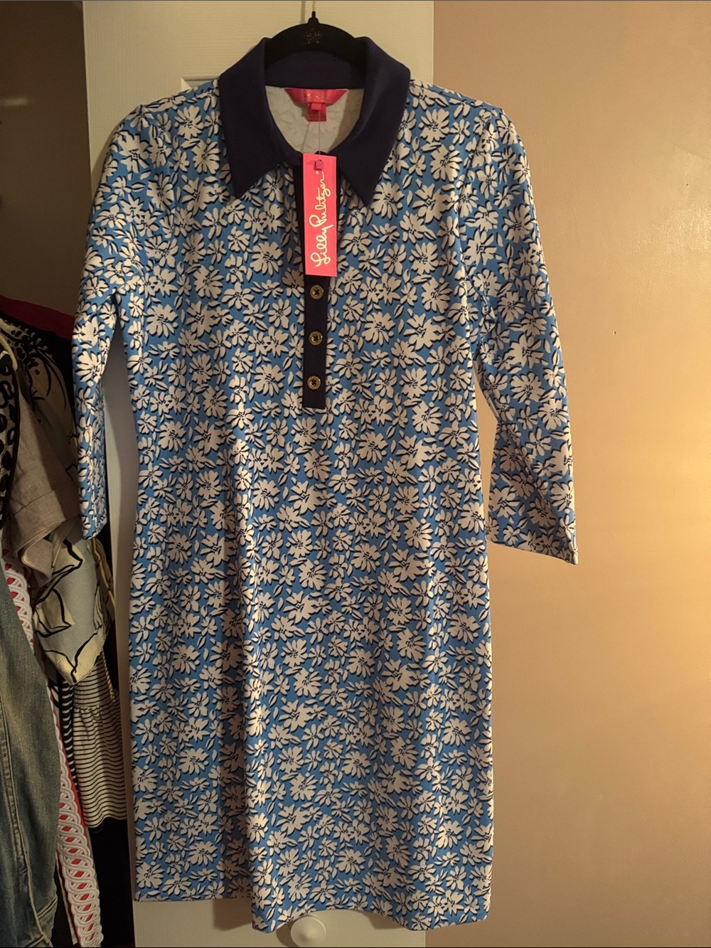 Lilly Pulitzer Blue and White Floral Polo-Style Midi Dress